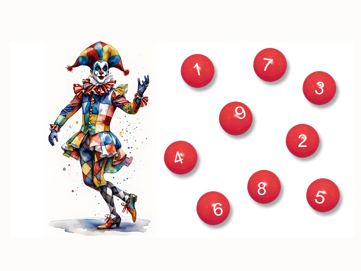 Jokerfigur med numrerade bollar