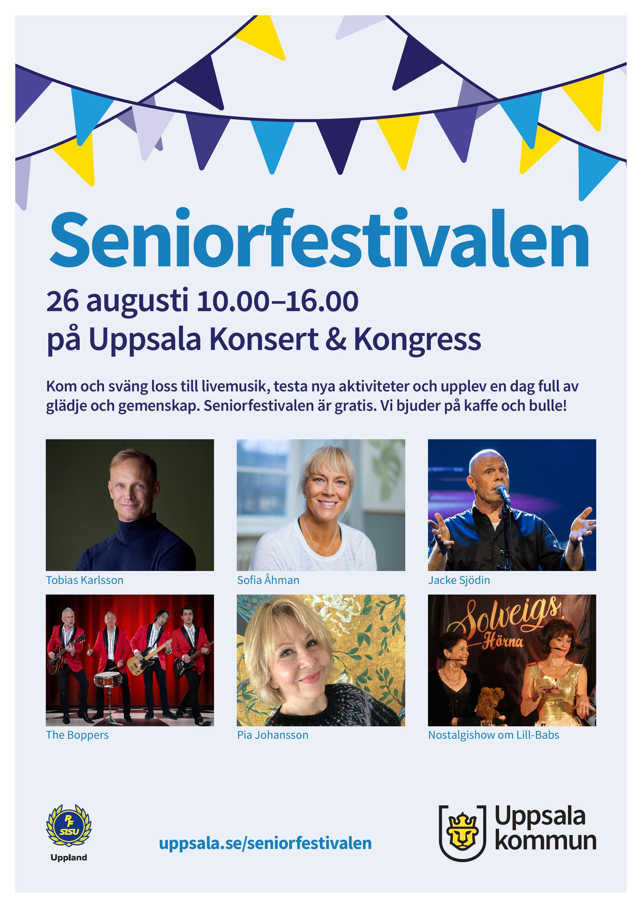 reklamaffish för Seniorfestivalen i Uppsala 28/8 2026 på UKK Uppsala