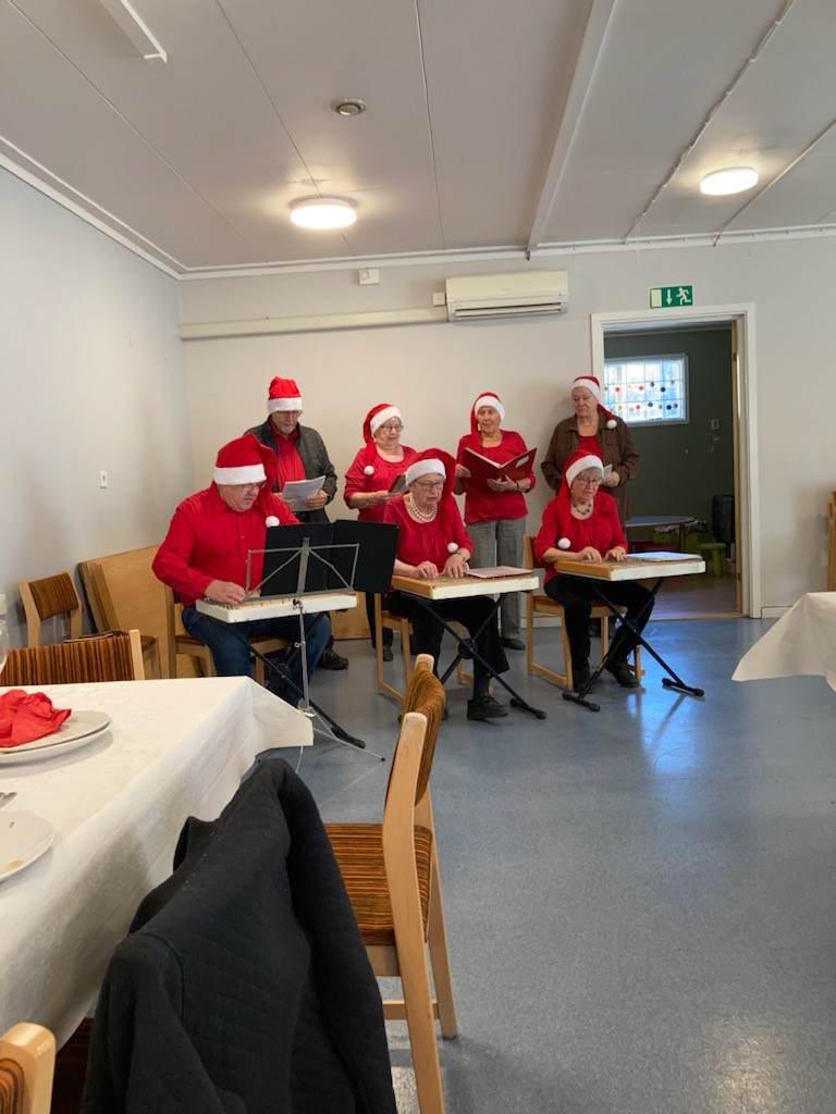 Sång och cittragruppen underhåller på medlemsträff med julbord. Foto: Yvonne Pettersson