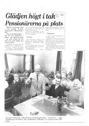 Tidningsurklipp från 1981, Rubrik: "Glädjen högt i tak Pensionärerna på plats"