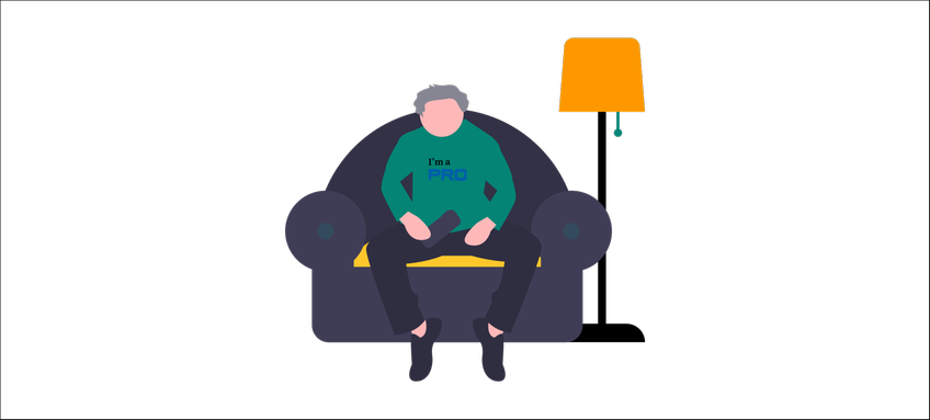 Tecknad bild av en man som sitter i en soffa och tittar på TV med en mobiltelefon i handen.