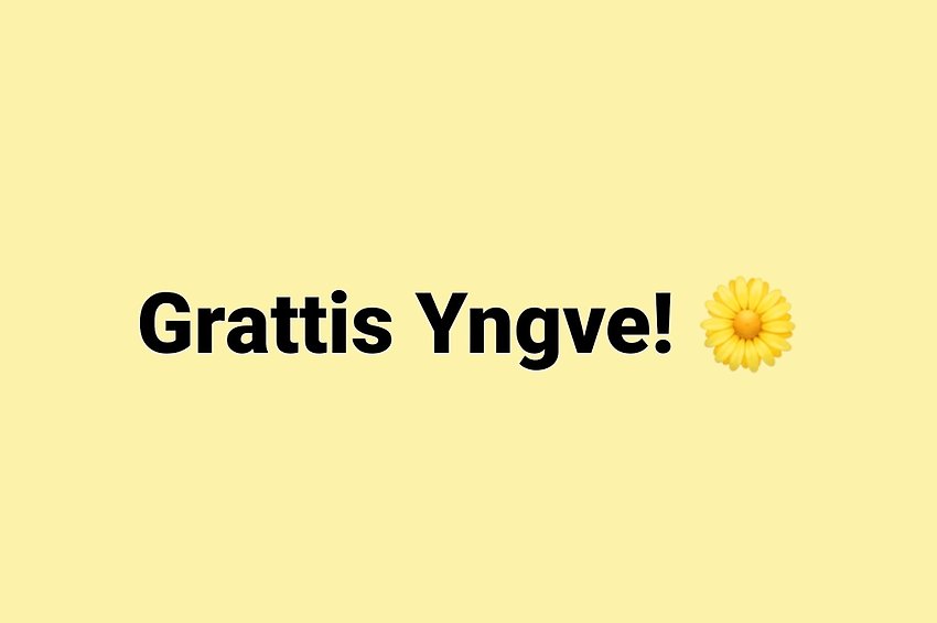 Bild på en gul blomma på gul bakgrund och texten Grattis Yngve!