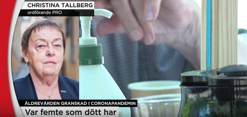 Christina Tallberg, ordförande i PRO, uttalar sig i TV4.